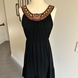 RACHAEL & CHLOE SUNDRESS BLACK WOOD RED BLUE BEADS FESTIVAL BOHEMIAN Y2K SZ M